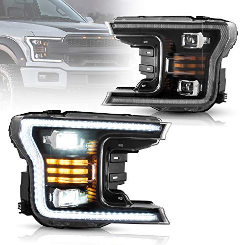 VLAND Full LED Upgraded Headlights for [Ford F150 13th Gen Pickup 2018 2019 2020 (NOT for Raptor) ] with DRLs Head Lamp Assembly YAA-F150-2042A, Black