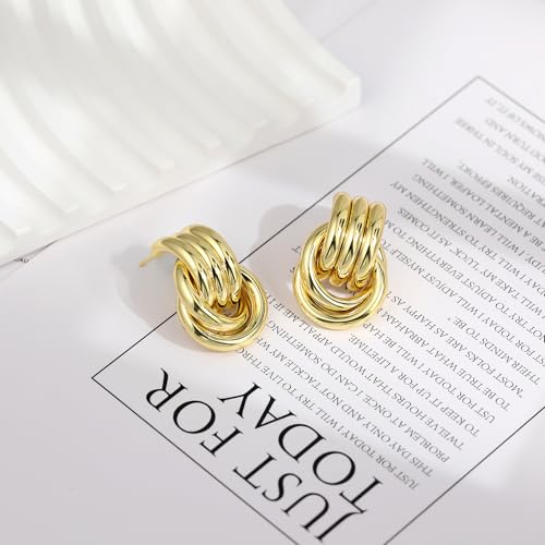 Chunky Gold Knot Earrings for Women, Big Gold Silver Statement Geometric Drop Dangle Long Link Earrings 30mm Trendy Dupes Jewelry (Double Knot-Gold, Large - 30mm) by dnswez - Used condition - Image 6