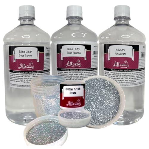 Kit Cola Clear 1 kg + Cola Fluffy 1 kg + Ativador para Slime Universal 1000ml - Altezza (Kit + Glitt