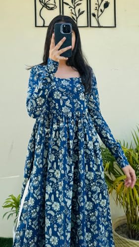 Image of Women's Cotton Nayra Cut Kurti for Women | Full Sleeves Printed Long Kurta | Stylish Flared Ethnic Wear Kurti, Casual & Festive Occasion