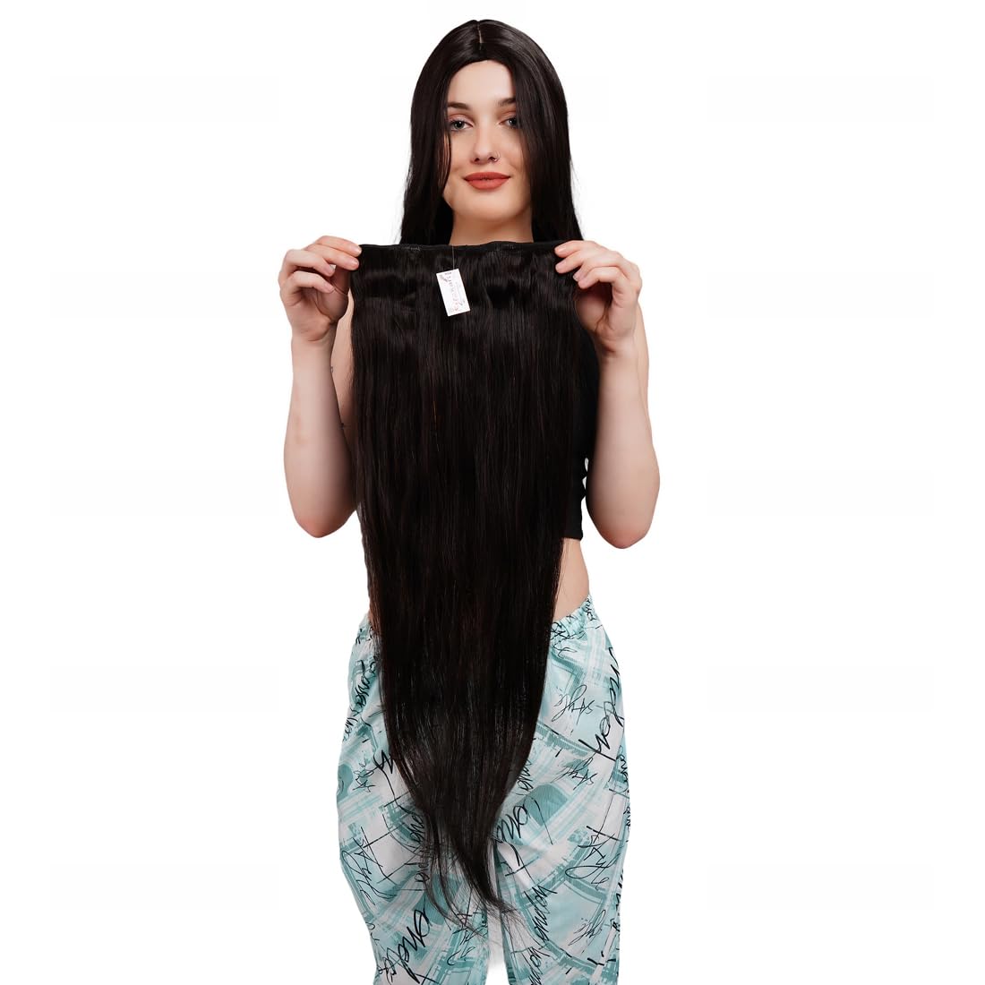 Ritzkart Premium 100% Indian Human Hair Extensions: Natural Black Straight Soft Hair Extensions Remi Virgin Hair (28 inch)-picture-10