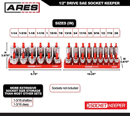 Ares 60141 – 8-Piece Metric & Sae Socket Keeper Socket Organizer Tray Set – Black & Red Socket Holders - Store 176 Standard & Deep Sockets #TOP3