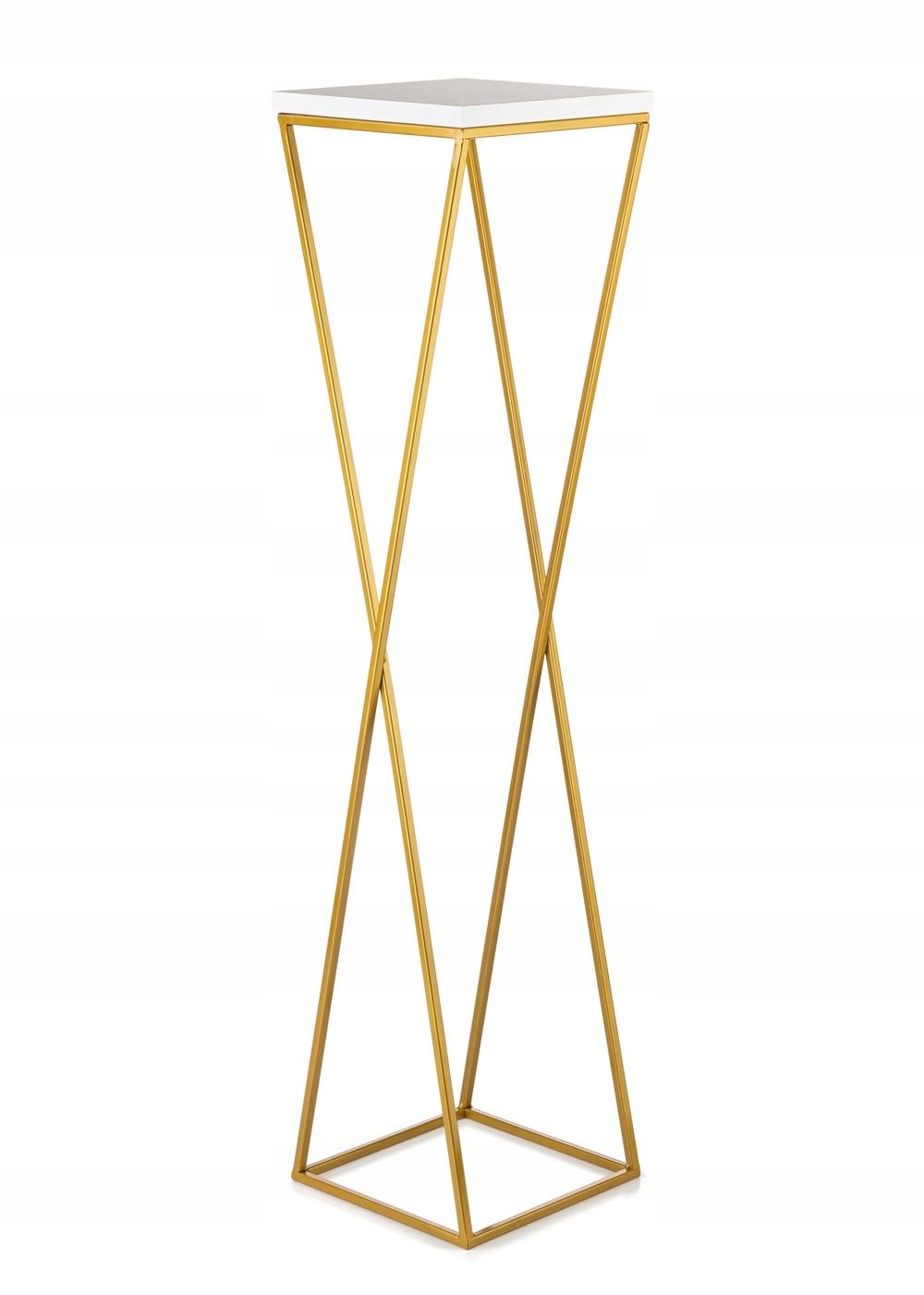Support pour plantes en métal de 100 cm de haut - Support de fleurs stable et solide avec plateau en MDF blanc sur support doré - Support pour fleurs à décorer les intérieurs