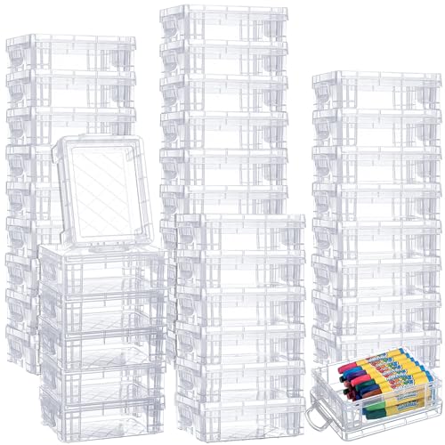Image of Suzile 40 Pcs Plastic Crayon Boxes Holds 24 Crayon with Snap Lid Storage Container Clear Stackable Case for School Office Classroom Supplies Pen Pencil Craft(Clear)