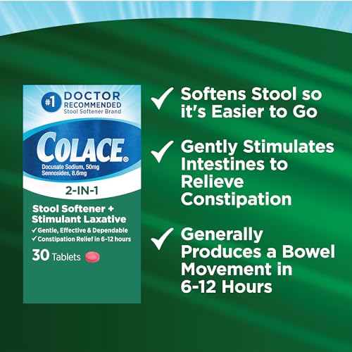 Image of Colace 2-in-1 Stool Softener Plus Stimulant Laxative Tablets, 30 Count