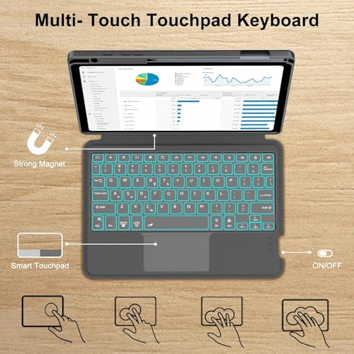 Image of Compatible Galaxy Tab S6 Lite Case with Keyboard 10.4 inch, Detachable, 7 Color Backlit Keyboard Case with S Pen Holder & Kickstand for Tab S6 Lite SM-P610 /P613 /P615 /P619 Black Trackpad, S6 Lite 10.4)