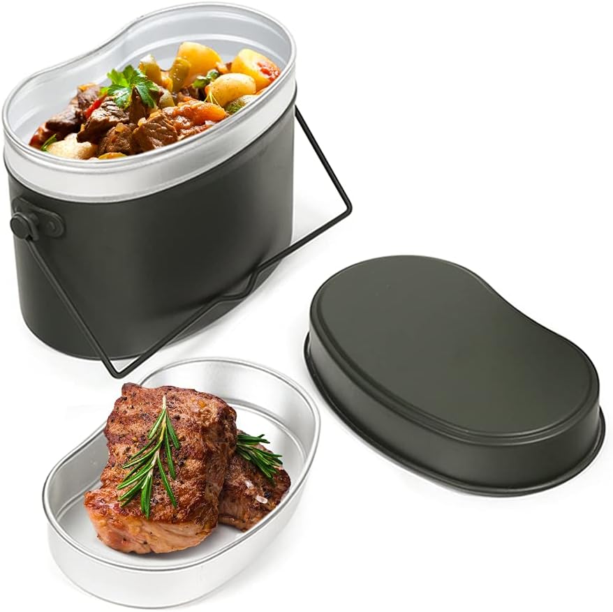 Alomejor Aluminum Mess Tin Kit, 1.5L Mess Tin Lunch Box Food Storage for Camping, Backpacking, Tracvel