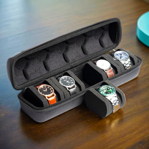 Image of Akura 5 Watch Organizer Box Travel case with Sponge Pillow for 5 Watches (Black)