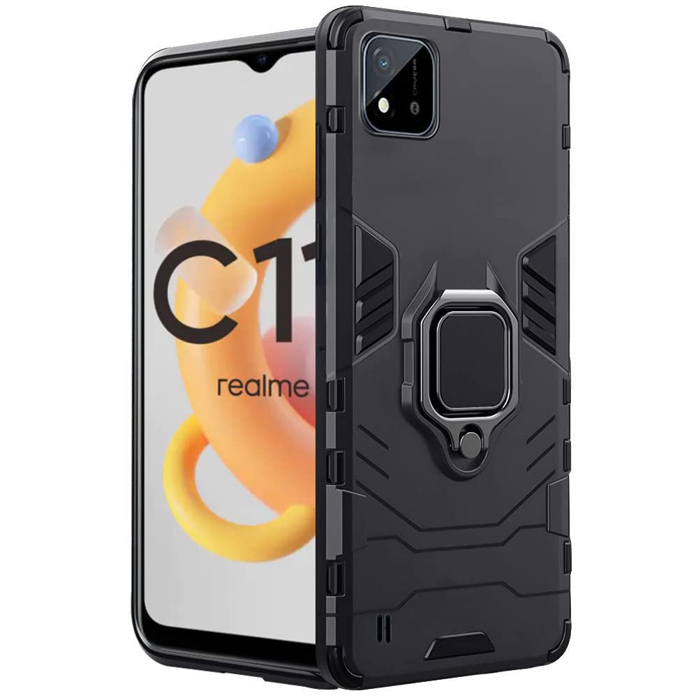 WOW IMAGINE Realme C11 2021 | C20 Tough Armor Bumper Back Case Cover | Ring Holder & Kickstand in-Built | Excellent 360 Degree Protection (Carbon Black) (B09LD428HS) Amazon Price History, Amazon Price Tracker