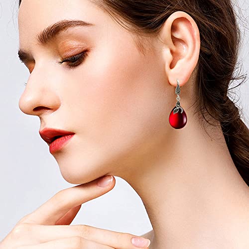 EVER FAITH 925 Sterling Silver Created Chalcedony Crystal Retro Black Leaf Teardrop Hook Earrings Birthday/Mothers Day/Valentines/Christmas Jewelry Gift for Women3