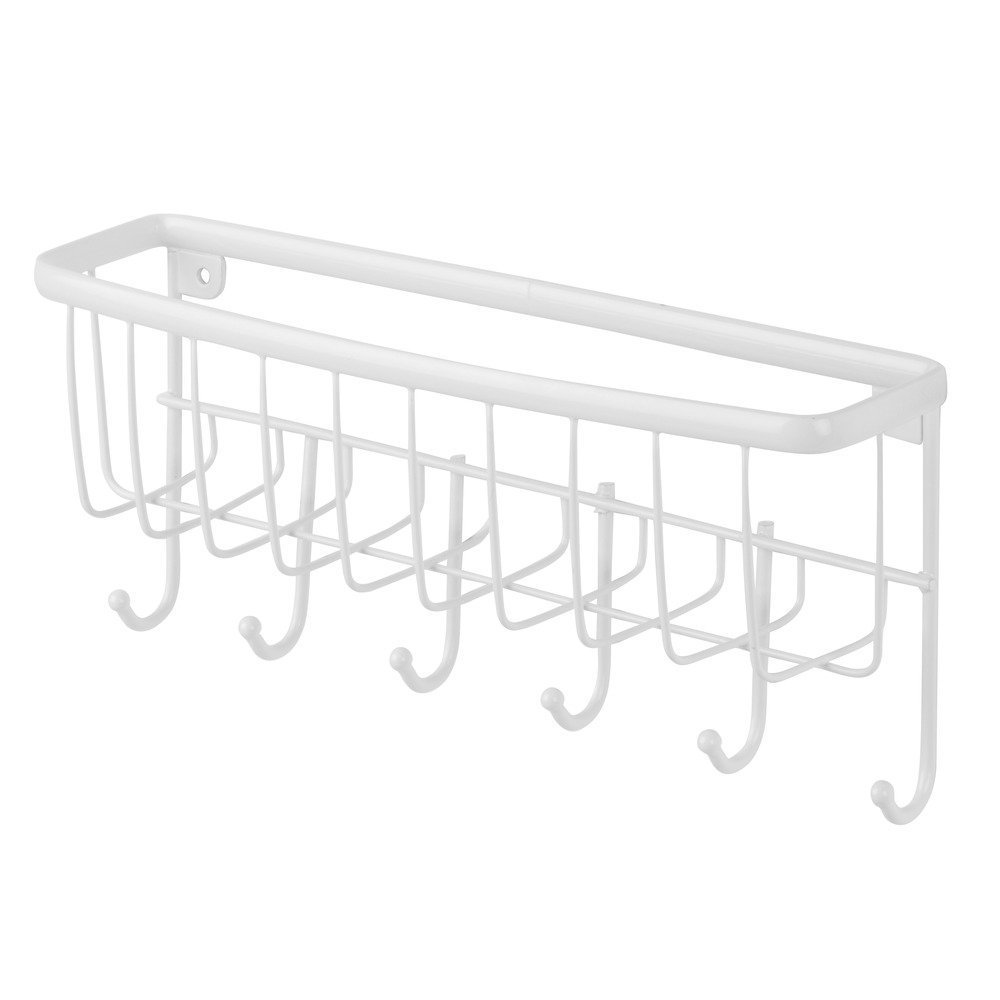 InterDesign Axis Wall Mounted Letter Rack, Metal Key Holder for Wall with 6 Hooks, White