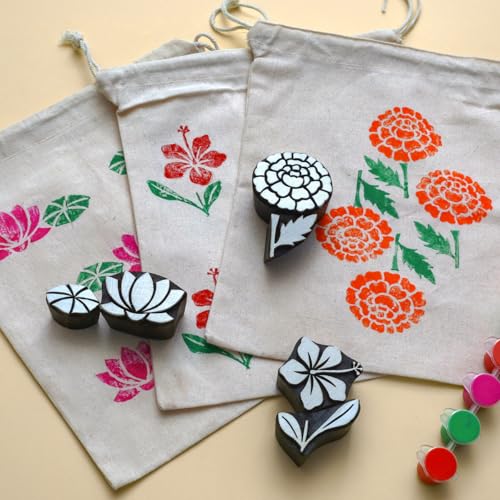 Image of Wooden Stamp Art Flowers for Kids 3+ Yrs, 4 to 8 Years | DIY Art & Craft Toy with Wooden Stamps | Montessori Inspired Learning Toy | Non Toxic | Handmade in India | Screen Free Toys