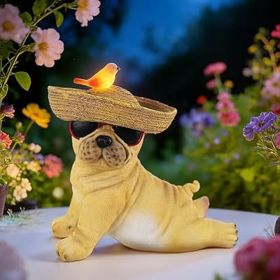 Glintoper Solar Garden Statue Dog Figurine, 8.7" Outdoor Resin Puppy Whimsical Lawn Porch Yard Art, Birthday Mothers Day Ideal Gifts, Lighted Shar Pei Ornaments for Patio Pathway Yard Decoration ?