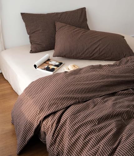 Image of Nayoroom Striped Duvet Cover Queen Brown Pinstripe Bedding Set