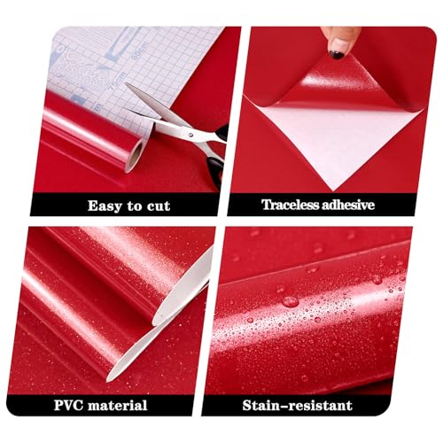Tanluxo Yiniri Red Glossy Contact Paper for Countertops 15.7"x78.7" Glossy Shiny Peel and Stick Wallpaper Waterproof Self Adhesive DIY Wall Paper for Kitchen Cabinet Table by Tanluxo Yiniri - Image 9