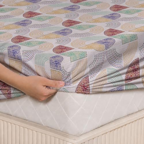 Image of LANE LINEN Symphony 100% Cotton 144TC King Bedsheet Set, 3 Piece, Printed | Printed 3-Piece Set With 1 King Fitted Bedsheet (1.83 x 1.98 M + 0.30D CM), 2 Pillow Covers, 144 TC, Soft & Breathable Cotton