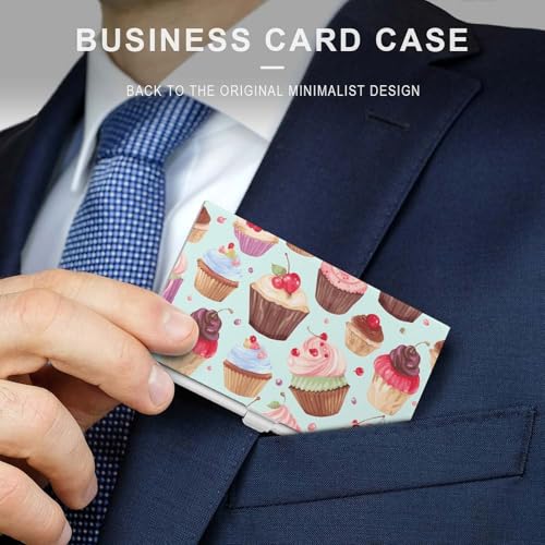 Slim Metal Business Card Holder - Cupcake Pattern Aluminum Alloy Card Case with Buckle Closure, Holds 20 Cards & Cash, Professional Credit Card Size ID Holder for Men Women Gift3