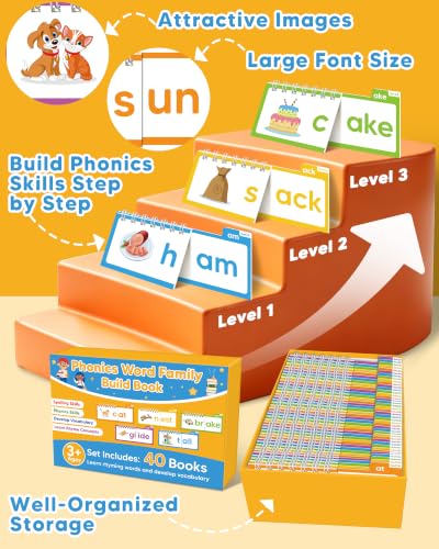 Bekayshad 40 Read and Rhyme Flip Books, Phonics Flash Cards Word Family Build Book, Sight Words Flash Cards Kindergarten, Learn to Read Phonics Games for Kids Homeschool Preschool Classroom - Image 5