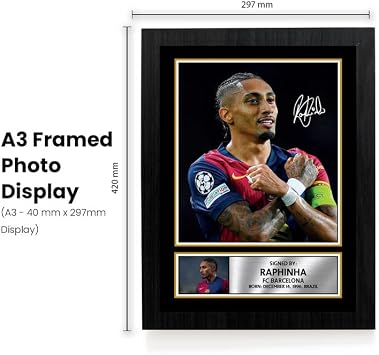 Raphinha Signed Autograph Poster Print – Barcelona & Brazil Star – Football Gift Memorabilia, A2 Poster + Black Frame