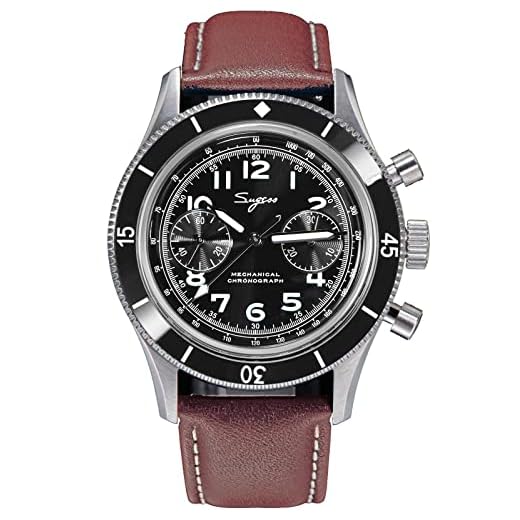 S423.02.B - Reloj cronógrafo con cuello de cisne dorado de 42 mm, cronógrafo, gaviota, ST1901, movimiento de cristal de zafiro para hombre, 1963, plata, Estilo vintage
