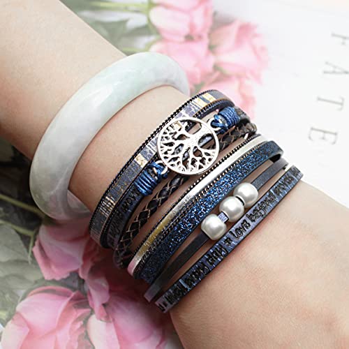 Lightonit Bracelets For Teen Girls Women Leather Wrap Boho Bracelet Blue Stone Crystal Braclet Birthday Gift For Teenage Girls #TOP4