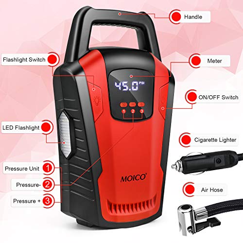 MOICO Portable Air Compressor Pump, 12V DC Car Tire Inflator with Digital Pressure Gauge,120 PSI Tire Pump,Auto Shut Off Air Pump with Bright LED Light for Car Tires, Bicycle, Motorcycle, Ball