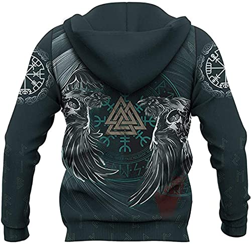 Viking Tattoo 3D Hoodie, Norse Viking Mythology Valknut Skull Short Sleeve, Casual Long Sleeve Pullover Sweatshirt,Hoodie-L3