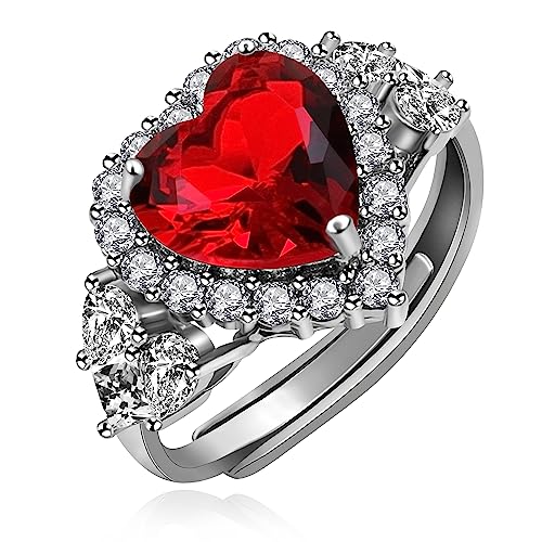 Uloveido Big Heart Cubic Zirconia Ring Adjustable Platinum Plated Crystal Heart Party Love Statement Rings for Women