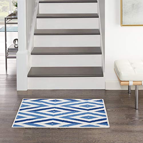 Nourison Whimsicle Modern Geometric Ivory Blue 2' x 3' Area Rug , 2' x 3' Cover