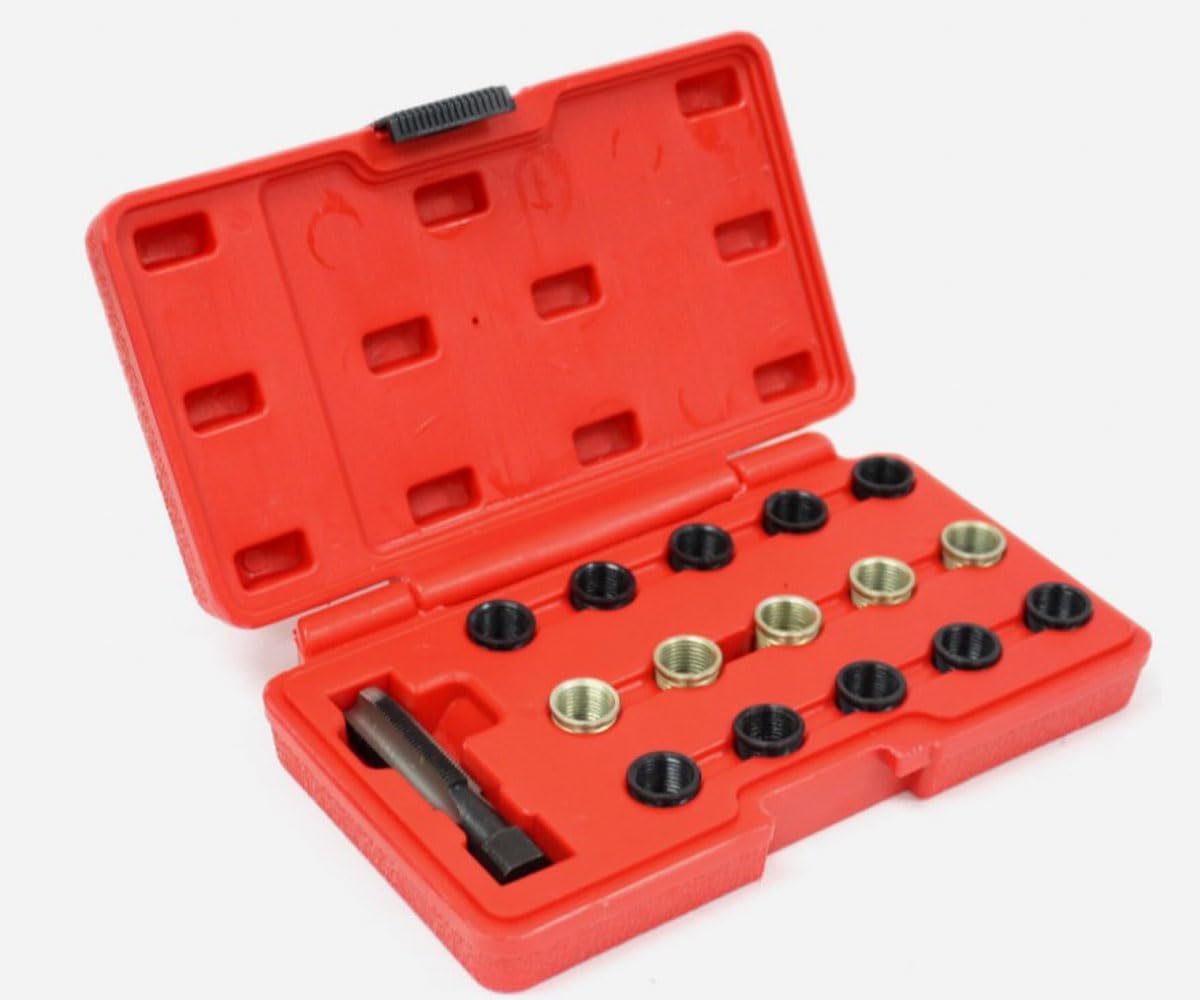 Spark Plug Thread Repair Kit M14 X 1.25, 16Pc Rethreading Tool Set with M16 Tap Thread Inserts for Automotive Engine Repair
