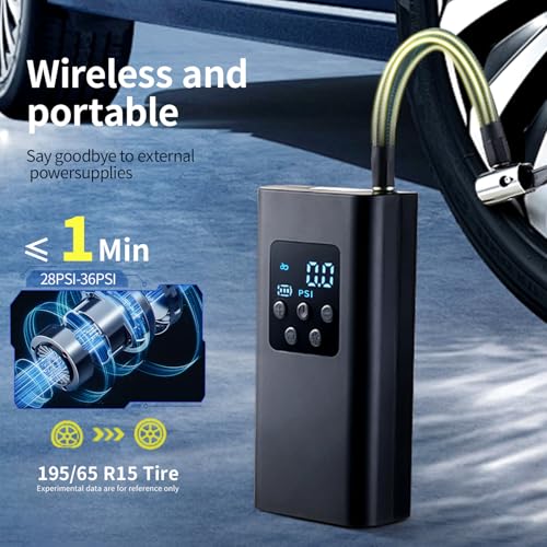 Image of Portable Tire Inflator: 150PSI Air Pump for Car Tires, 6000mAh Battery, 2X Faster, with Digital Pressure Gauge for Cars, Bikes, Motorcycles, Balls.