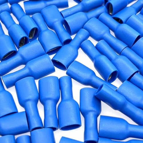JZK 100pcs 6.3 x 0.8mm Blue Quick Connectors Socket Fully Insulated Push-On Female Crimp Terminals - Image 4