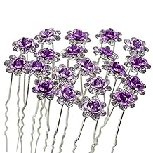 WOIWO 20 PCS Crystal Hair Pins Rose U-sharped Design Metal Hair Pins Fit for Women and Girls Hair Jewelry Accessories, Purpel