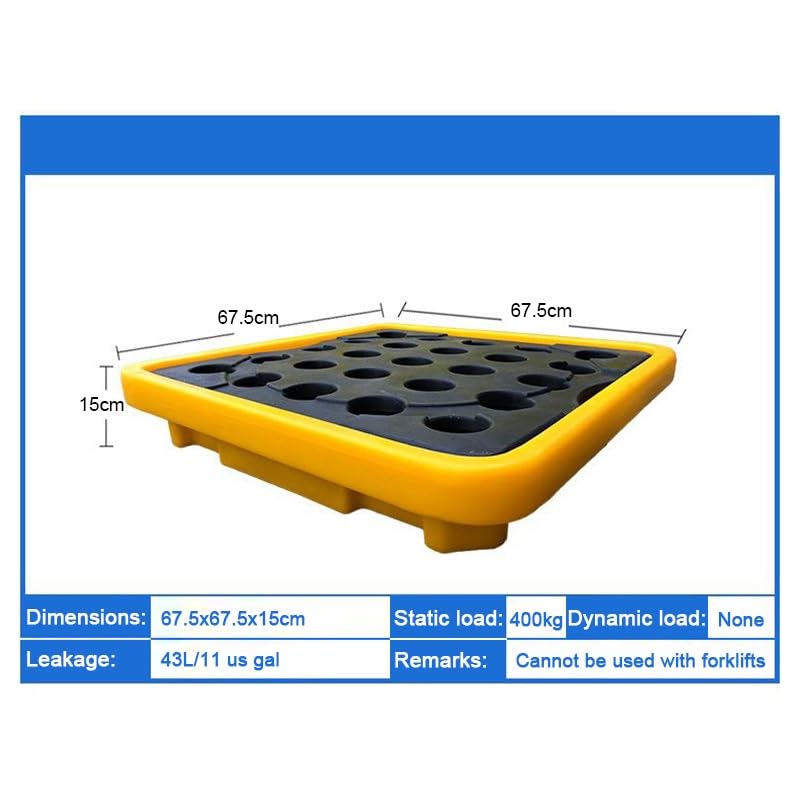 Plataforma de contención resistente, juego de 2 bandejas modulares para palés a prueba de fugas con drenaje de 1/2 capacidad para garaje y cocina, amarillo duradero, 130 x 69 x 15 cm, amarillo, 2