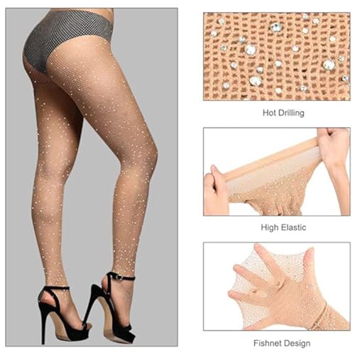 Image of Zaeinckk Women's Fishing Net Top Thigh Stockings Adorable Semi Sheer Shimmery Skin color