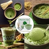 Druuzyl 5 szt. Ceramiczny zestaw match, miska matcha, trzepaczka, szpatułka, sitko, uchwyt na miotłę