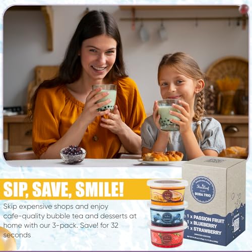 Fizzleaf Popping Boba Pearls Trio - Strawberry Popping Boba, Blueberry, Passion Fruit - Bubble Fruit Bursting Pearls for Bubble Tea, 3 Pack, 1 pound (490g) Each - Image 5