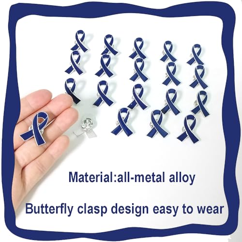 Image of 50 pieces Dark Blue Ribbon Pins Enamel lapel Brooches For Colon Rectal Cancer Arthritis Awareness