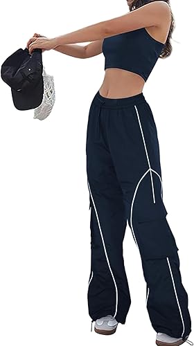 Pantalones de paracaídas para mujer, pantalones cargo Y2k de tiro bajo, ropa de calle, pierna ancha, pantalones deportivos holgados