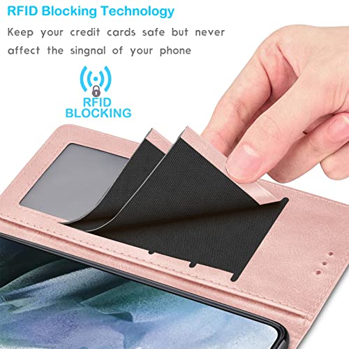 Tekcoo Galaxy A32 5G Wallet Case, Crossbody Shoulder Carrying Purse Cover With Rfid Blocking Card Slots Holder Flip Pu Leather [Detachable Magnetic Hard Case] For Samsung Galaxy A32 5G [Rose Gold] #TOP2
