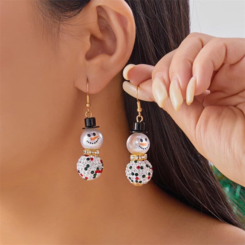 Snowman Earrings for Women Dainty Crystal Snowman Dangle Earrings Red Green Christmas Pearl Earrings Christmas Holiday Jewelry Gifts Costume Accessories - Image 2