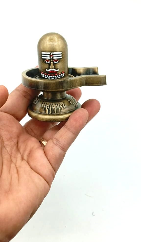 Image of Metal Shivling for Home Puja | Antique Brass Finish Shiv Ling Murti | Mahakal Shivling Idol for Temple, Office Desk & Meditation | Shiva Lingam Spiritual Gift (Golden Metal Shivling)