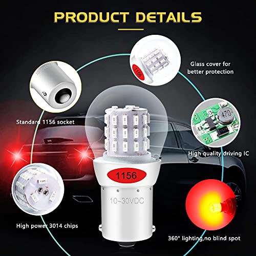 Alopee-10~30V Dc 1156 Led Bulb Red Bright 1156 Bulb Replacement For 1141 1003 7506 P21W Led Tail Light,Stop Lights,Third Brake Lights Rv Camper Light Bulbs, 39Pcs 3014 Chips, Non Polarity, Pack Of 2 #TOP3