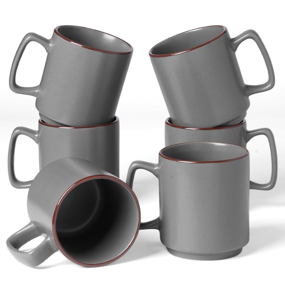Richmount Nebula Set de tazas de café, 6 piezas, tazas de 384 ml, aptas para microondas y lavavajillas, tazas con asa para café, té, cacao, leche, Gris Oscuro
