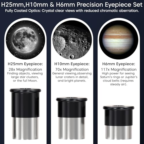 Image of Sounce Astronomical Land Sky Refractor Telescope with 28x 350x Zoom Fully Coated Glass Optics Alt Az Mount for Beginners Professionals to Explore Moon Saturn Rings Planets and Deep Sky Objects (Black)