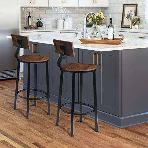 Bettahome Bar Stools Set Of 2, 29 Inch Bar Chairs For Counter Height, Wooden Barstools With Footrest And Backrest, Rustic Brown And Black Bt008 #TOP5