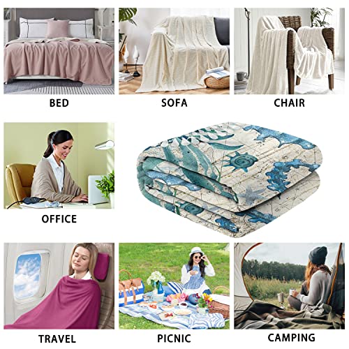 Sea Horse Throw Blankets Summer Bed Blanket Soft Sofa Sea Nautical Theme Decor Gift Blanket 50X60 Inch With 2 Pillowcase For Sea Horse Lovers Animal Lovers, 50 Inches X60 Inches #TOP3