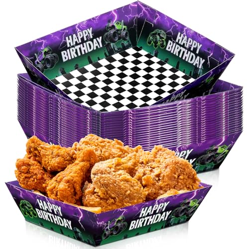 Blushtier 48 Pcs Monster Truck Paper Food Trays, 5 lb Disposable Boats