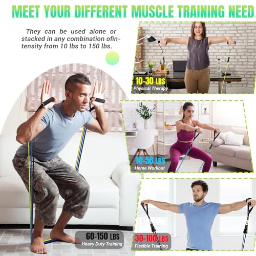 image for COFOF Resistance Bands Set with Yellow Handles, Exercise/Workout/Fitne