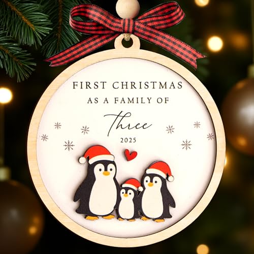 Baby’s First Christmas Ornament 2025 – Penguin Ornament, First Christmas as a Family of Three, New Baby, Holiday Keepsake for New Parents